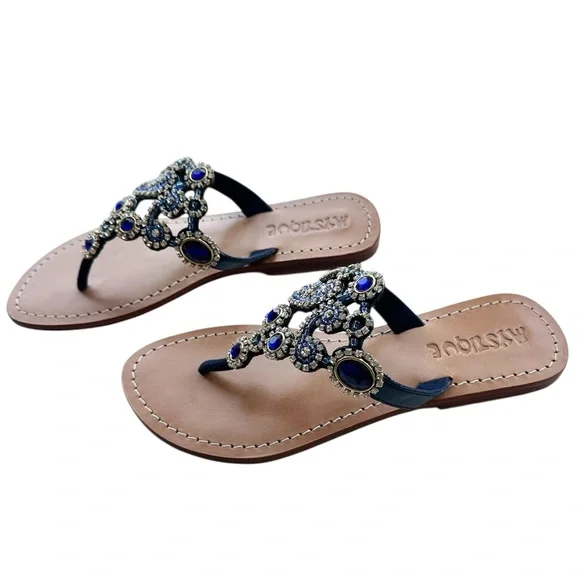 Mystique Boutique Boca Raton  Blue Beaded Sandals, brand new, never worn - Picture 2 of 16
